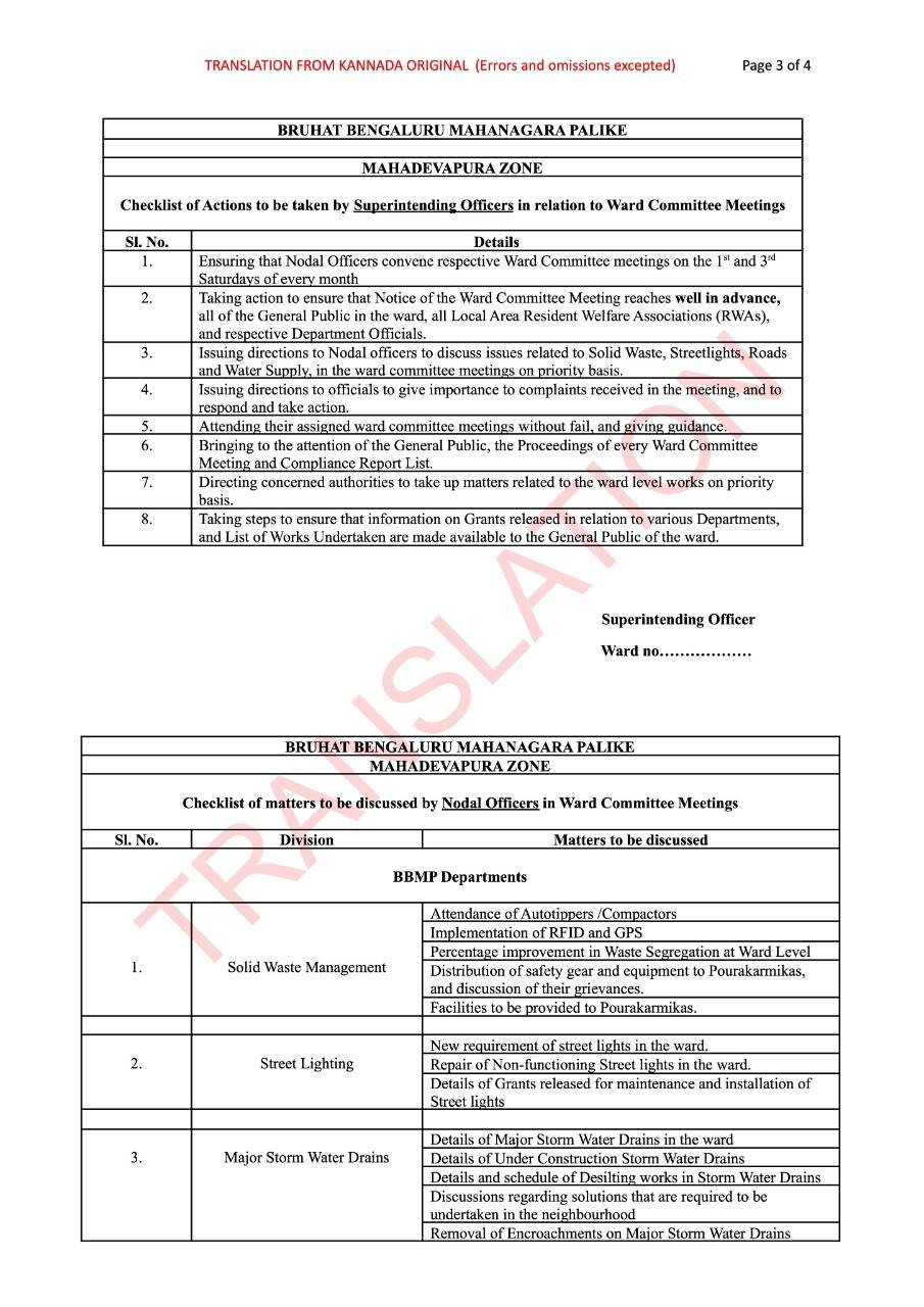 A Check List for running Ward Committee Meetings.