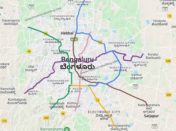 Bengaluru Metro’s Phase 3‘s 37 km Hebbal – Sarjapur metro line.