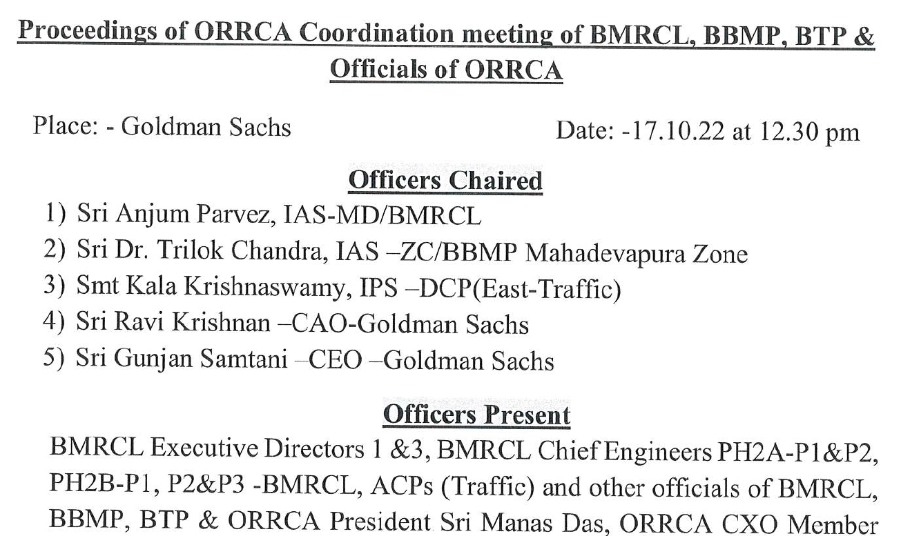Proceedings of ORRCA coordination meeting