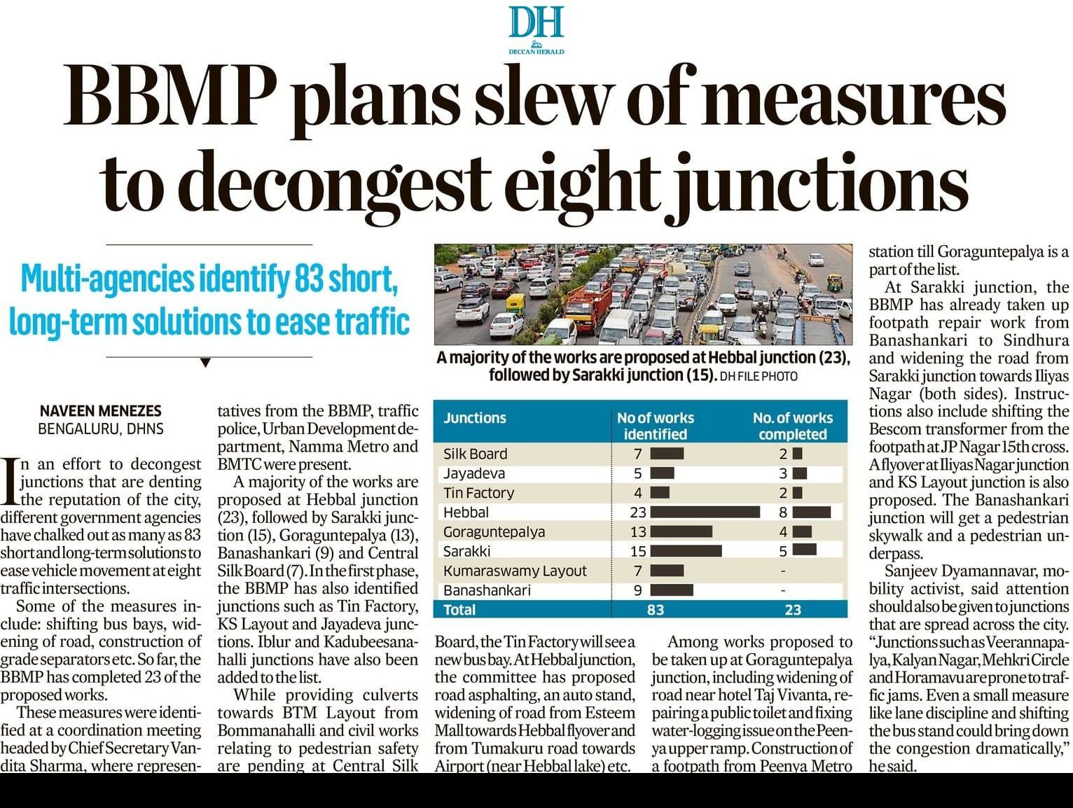 BBMP plans slew of measures to decongest eight junctions