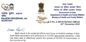 D.O. Letter to Secretary Civil Aviation – Testing – 22 Dec 22