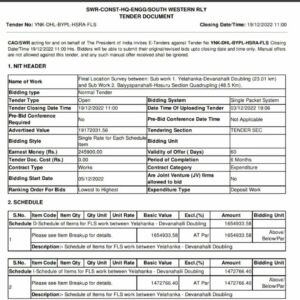 SWR-Const-HQ-Engg/South Western Rly Tender Document