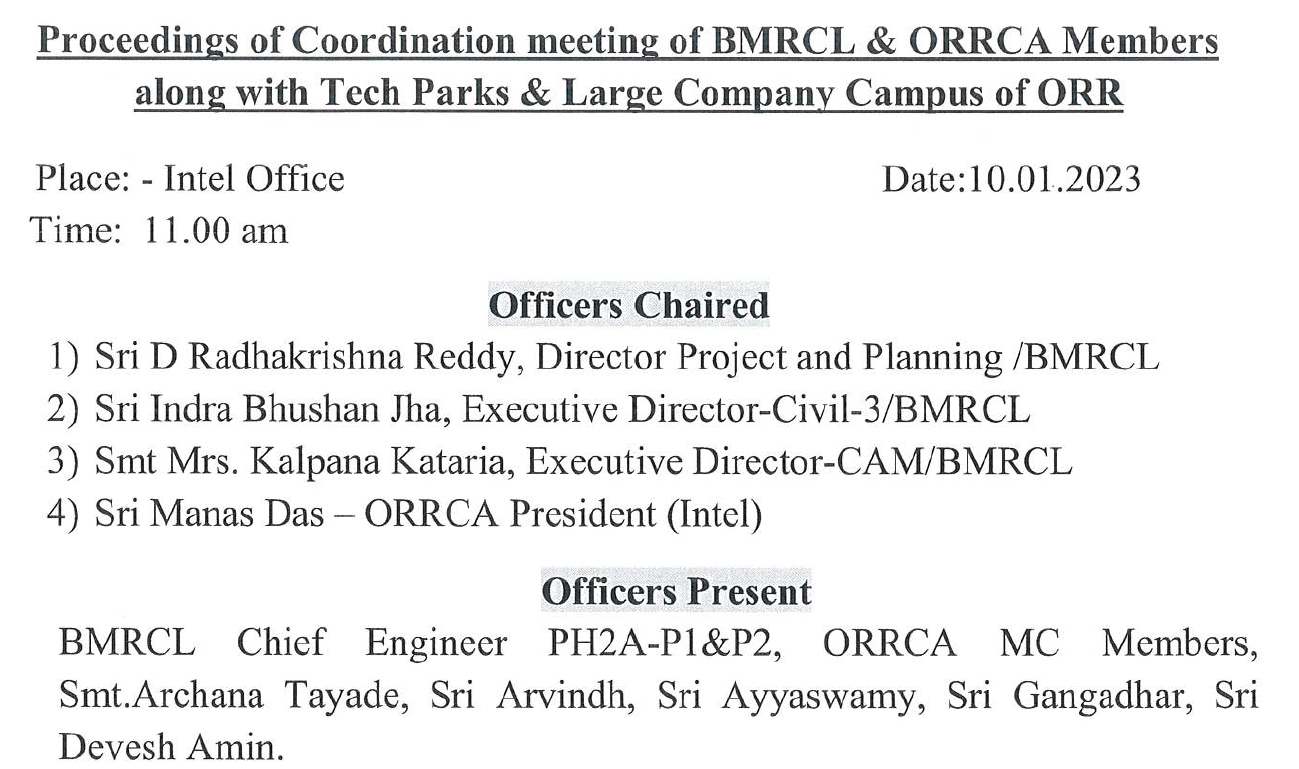 Proceedings of ORRCA coordination meeting