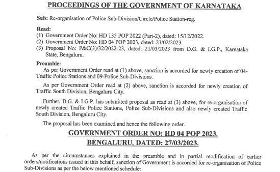 Proceedings of the government of karnataka