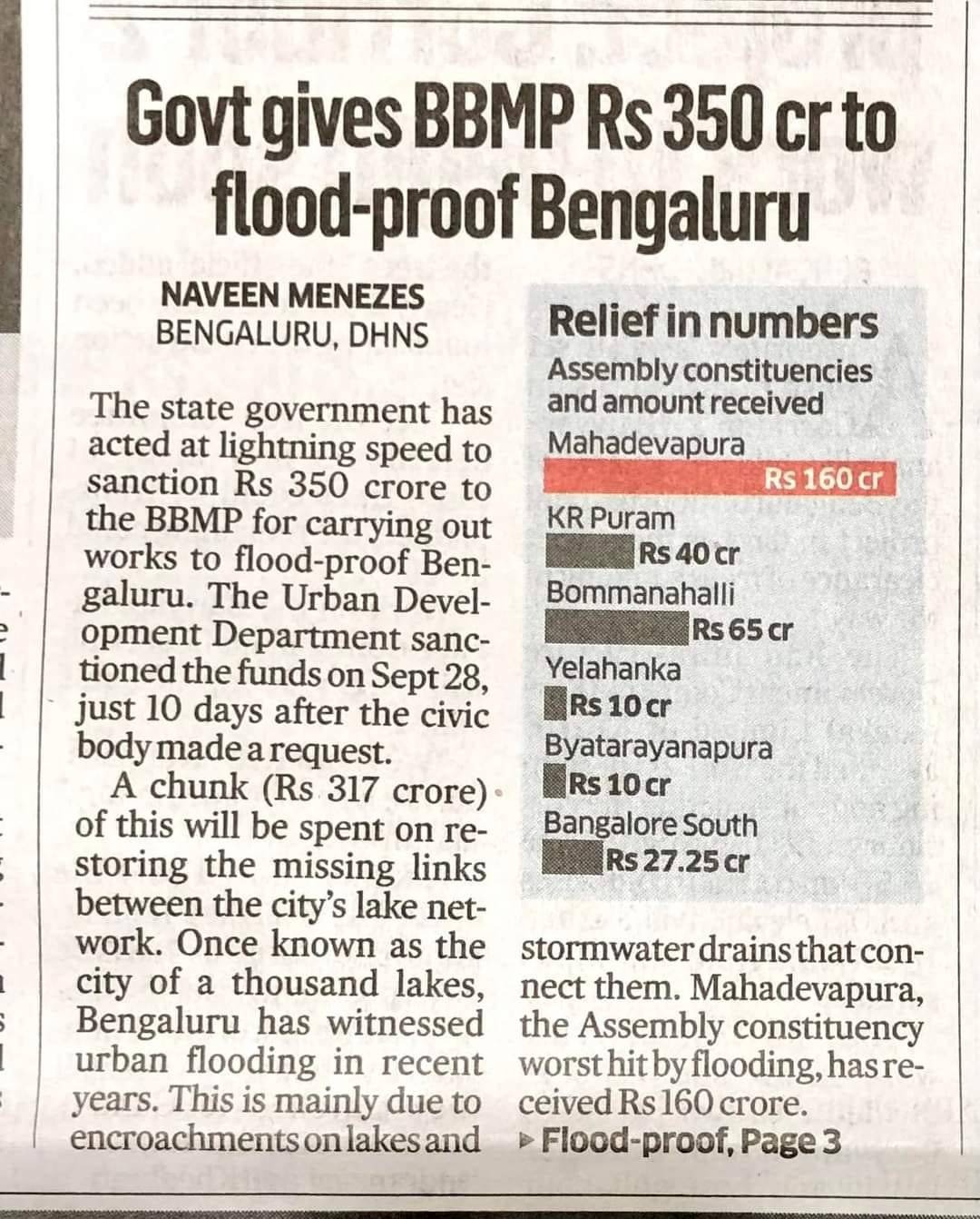 Govt gives BBMP Rs 350 cr to flood-proof Bengaluru